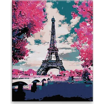 Dětské zboží Malování podle čísel - Pohled na Eiffelovu věž - 40x50 cm, bez dřevěného rámu - CZ výroba