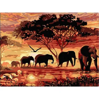 Hračka Malování podle čísel - Západ slunce v Africe - 40x30 cm, plátno vypnuté na rám - CZ výroba