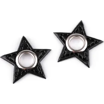 Průchodka s koženkovou hvězdou k našití, průvlek 8 mm, barva 3 černá nikl