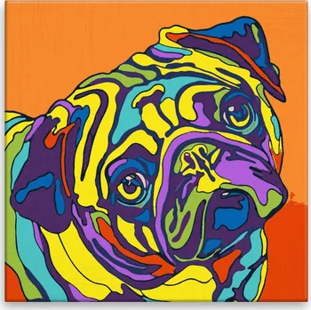 Dětské zboží Malování podle čísel - Mops v barvách - 40x40 cm, bez dřevěného rámu - CZ výroba