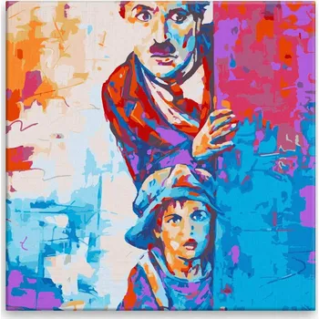 Malování podle čísel - Charlie Chaplin v barvách - 40x40 cm, bez dřevěného rámu - CZ výroba