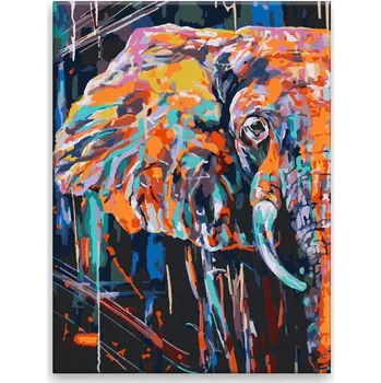 Hračka Malování podle čísel - Slon v barevném dešti - 30x40 cm, plátno vypnuté na rám - CZ výroba