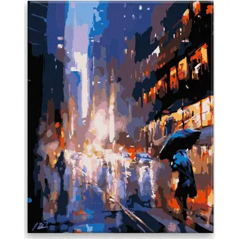 Malování podle čísel - V dešti ve městě - 40x50 cm, bez dřevěného rámu - CZ výroba