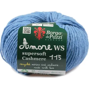 Příze Borgo de' Pazzi Amore WS Super soft Cashmere 115 Modrá 37 (Super soft Cashmere 115 Blu 37)