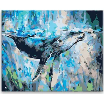 Malování podle čísel - Velryba v moři - 50x40 cm, bez dřevěného rámu - CZ výroba