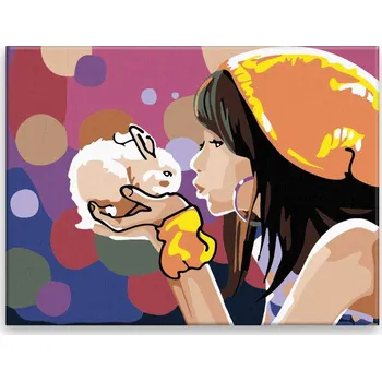 Hračka Malování podle čísel - Dívka s králíčkem - 40x30 cm, plátno vypnuté na rám - CZ výroba