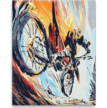Malování podle čísel - Závodník na kole - 40x50 cm, bez dřevěného rámu - CZ výroba
