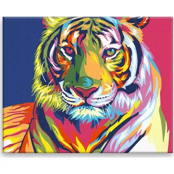 Malování podle čísel - Pohled tygra v barvách - 50x40 cm, bez dřevěného rámu - CZ výroba