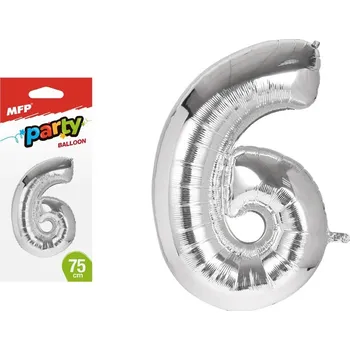 Balónek Balónek č. 6 nafukovací fóliový 75 cm - stříbrný