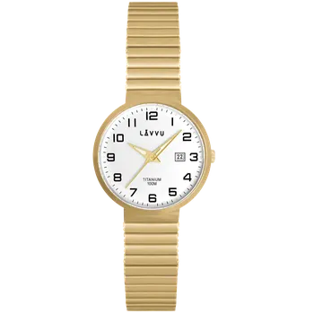 Hodinky LAVVU Titanové pružné hodinky s vodotěsností 100M LAVVU LUNDEN Small Gold LWL5041 (LAVVU Titanové pružné hodinky s vodotěsností 100M LAVVU LUNDEN Small Gold LWL5041)