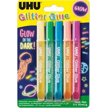 Kancelářské lepidlo UHU gelová lepidla Glitter Glue 5 x 10 ml Glow in the Dark