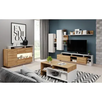 Obývací stěna ALFASHOP ALVA obývací stěna + komoda + konferenční stolek + LED