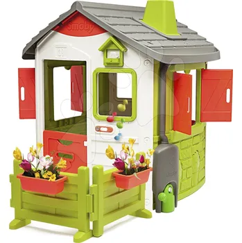 Hra na zahradu Domeček Neo Jura Lodge Smoby se zahrádkou okapem komínem a zvonkem