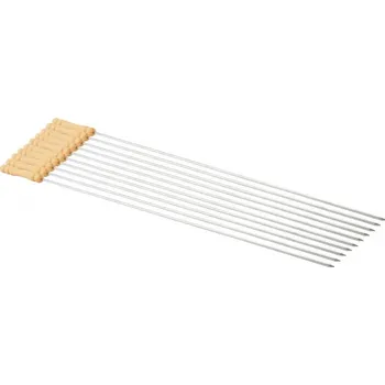 Vidlička na maso Opékací jehly kulaté s dřevěnou rukojetí 10 ks (jehly na opékání ražniči 10 ks, díky dřevěné rukojeti bezpečné na manipulaci.)