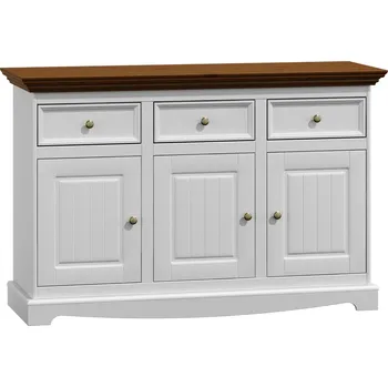 Komoda KATMANDU Dřevěná komoda Belluno Elegante, bílá, ořech, masiv, borovice rozměr 85x130x45cm