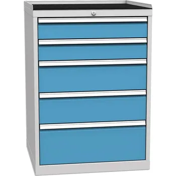 Zásuvková dílenská skříňka, 5 x zásuvka, v x š x h: 1030 x 720 x 700 mm, barva šedá RAL7035/ modrá RAL5012