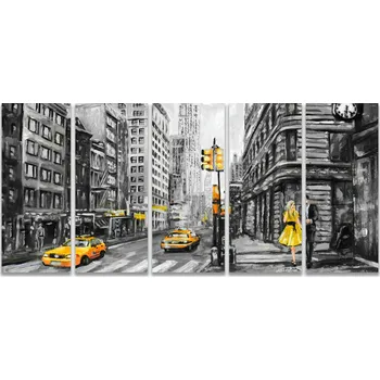 Malvis ® Obraz reprodukce New York žlutý Velikost: pětidílný obdélník - 100x45 cm
