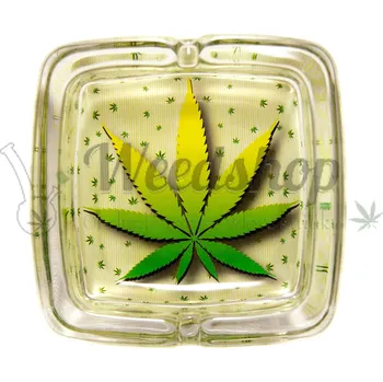 Popelník WeedShop Skleněný popelník hranatý - List konopí Varianty: List mini listy