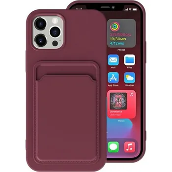 Pouzdro na mobilní telefon Kryt s kapsou na karty pro iPhone 13 Pro - vínový