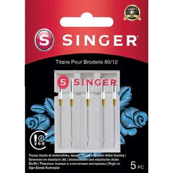 Příslušenství k šicímu stroji Jehly titanové na vyšívání Singer 5x80