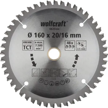 Pilový kotouč Wolfcraft Pilový kotouč jemné řezy ø160x20,16 Z48 6620000
