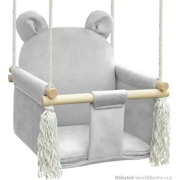 Dětská houpačka dětská dřevěná závěsná houpačka, polstrovaná Nati Bear light grey