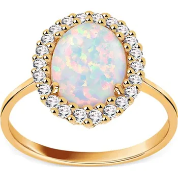 Prsten Zlatý prsten s opalitom a zirkony IZ16249 + dárkové balení LUXUS zdarma