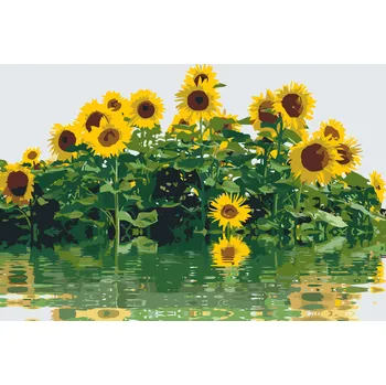 Malování podle čísel - Slunečnice u vody Velikost: 40x60cm, Rámování: Pouze srolované plátno