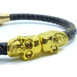 Pánský hnědý kožený náramek - ZLATÁ LEBKA