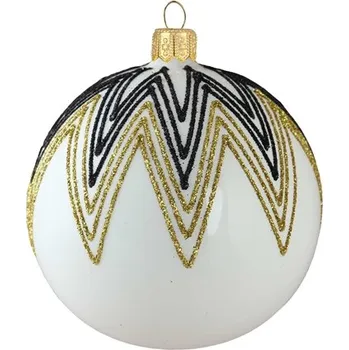 Vánoční dekorace Vánoční baňka bílá černo-zlatý dekor