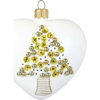 Vánoční dekorace Vánoční srdce bílé zlatý stromek