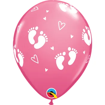 Balónek Qualatex Balónek 11" potisk "Dětské krůčky" růžový (6 ks v balení)