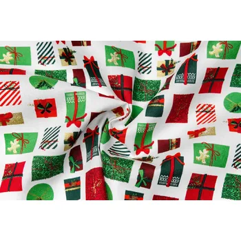 Popelín vánoční dárky na bílé