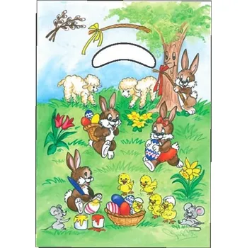 Velikonoční dekorace Anděl Taška igelitová velikonoční zajíčci pod stromem