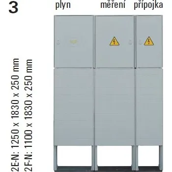 Rozvaděč Sestava HELGA 2F-N (APZ+ES112+SP100) plynoměrová, elektroměrová, přípojková skříň v pilíři