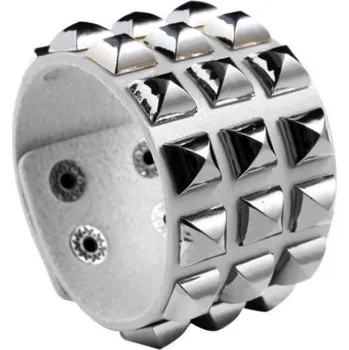 Náramek Kožený náramek s tmavými kovovými hroty - stříbrný