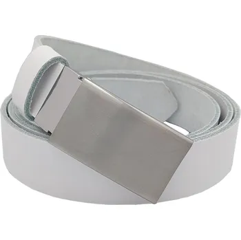 Opasek opaskujse Kožený opasek, bílá kůže, plná spona, hranatá leštěná, kartáčovaná, kovová Délka opasku: 75 cm