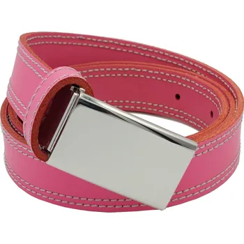 Opasek opaskujse Dámský kožený opasek premium, kůže růžová, prošití šedé, plná spona, leštěná hranatá, kovová Délka opasku: 55 cm