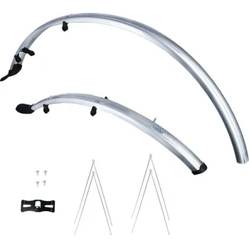 Blatník na kolo Sada blatníků přední/zadní HYBRID pro použití na kola/pneu 700C, OXFORD (stříbrné, šírka 46 mm, vč. kotevních vzpěr)