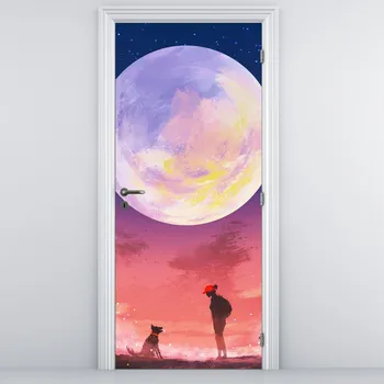 Fototapeta LuxusniObrazy.cz Fototapeta na dveře - Žena a pes při úplňku