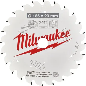 Pilový kotouč Kotouč pro okružní pilu Milwaukee CSB P W 165 x 20 x 2.2 x 24ATB 4932471294