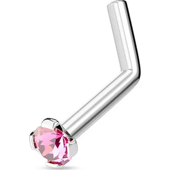 Piercing Zahnutý piercing do nosu 2mm zirkon (tmavě růžový)