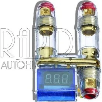 Autopojistky Pojistkové pouzdro New Sound FH2V s digitálním voltmetrem ( Pojistkové pouzdro pro 2x AGU skleněnou pojistku, vestavěný digitální voltmetr )