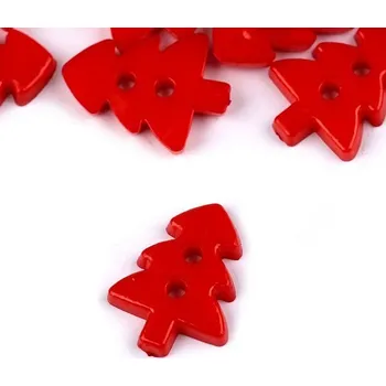 Galanterie Knoflík plastový, vánoční stromeček, 13x17mm,červený