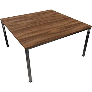 Jednací stůl Stůl konferenční, podnoží kulaté, lesklé, barva ořech, š x h: 1400 x 1400 mm