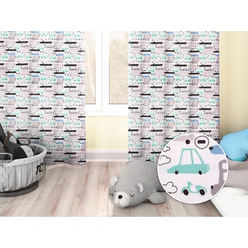 ubrus Dětský bavlněný závěs Sandra SA-199 Autíčka a autobusy 150x170 cm