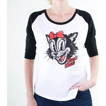 Dámské tričko Dámské Triko BLACK HEART BAD CAT LS Barva: Bílá, Velikost: L