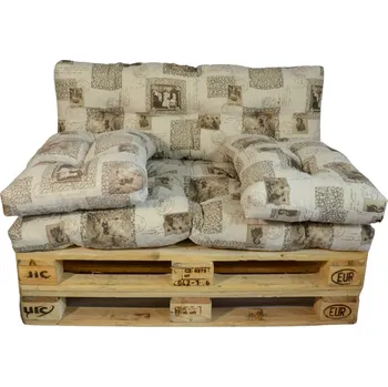 Podsedák Polstr na paletový nábytek s opěrkou a polštáři - známky