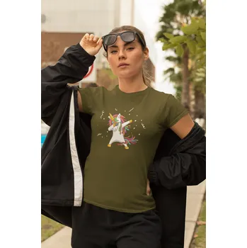 Dámské tričko Dámské tričko Dabujúci unicorn Barva: Khaki, Velikost: XL