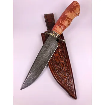 Kuchyňský nůž Umělecké nože Exkluzivní damascenský pevný nůž s pouzdrem RUS-21